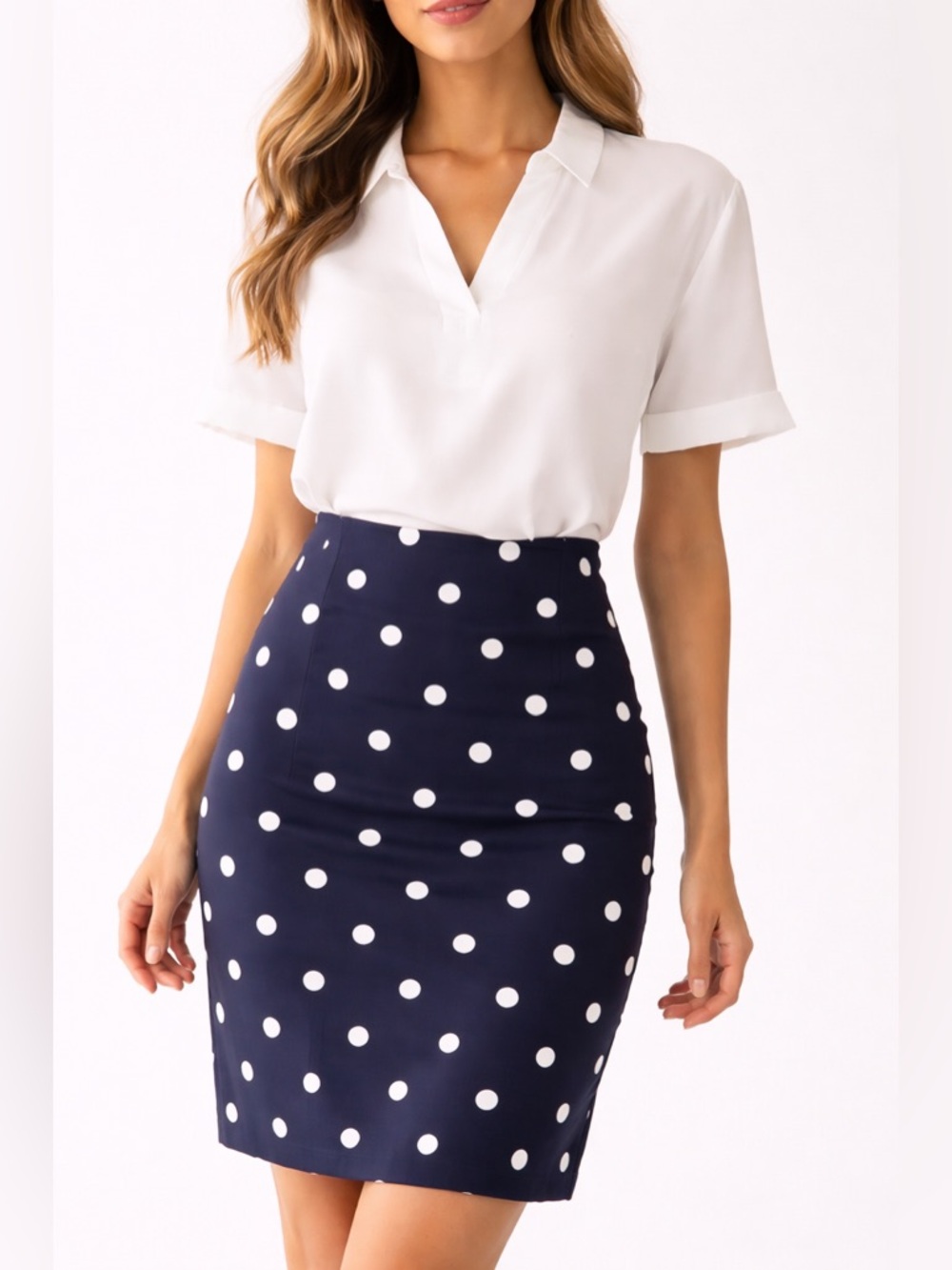 Banana Republic Navy and White Pencil Skirt